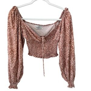 Urban Outfitters Smocked Top Women's Floral Long Sleeve Tie‎ Front Blouse